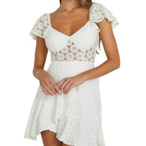 Angel Biba Daisy Bustier Flutter Sleeve A-Line Mini Dress White Size Large NWT